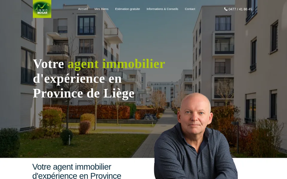 Page d'accueil du site Immo Mosan